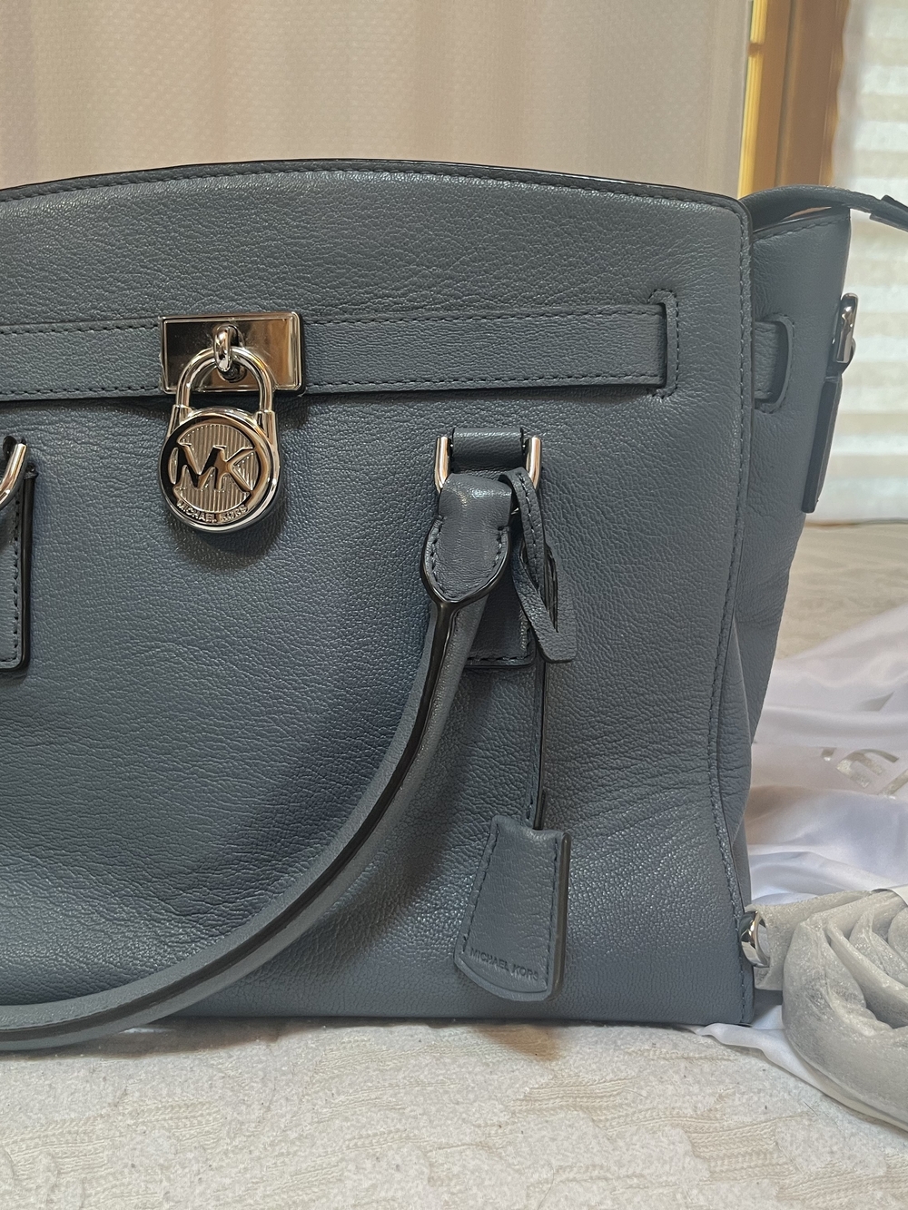 Michael Kors Slate BlueLeather Satchel with Silver Tone Lock